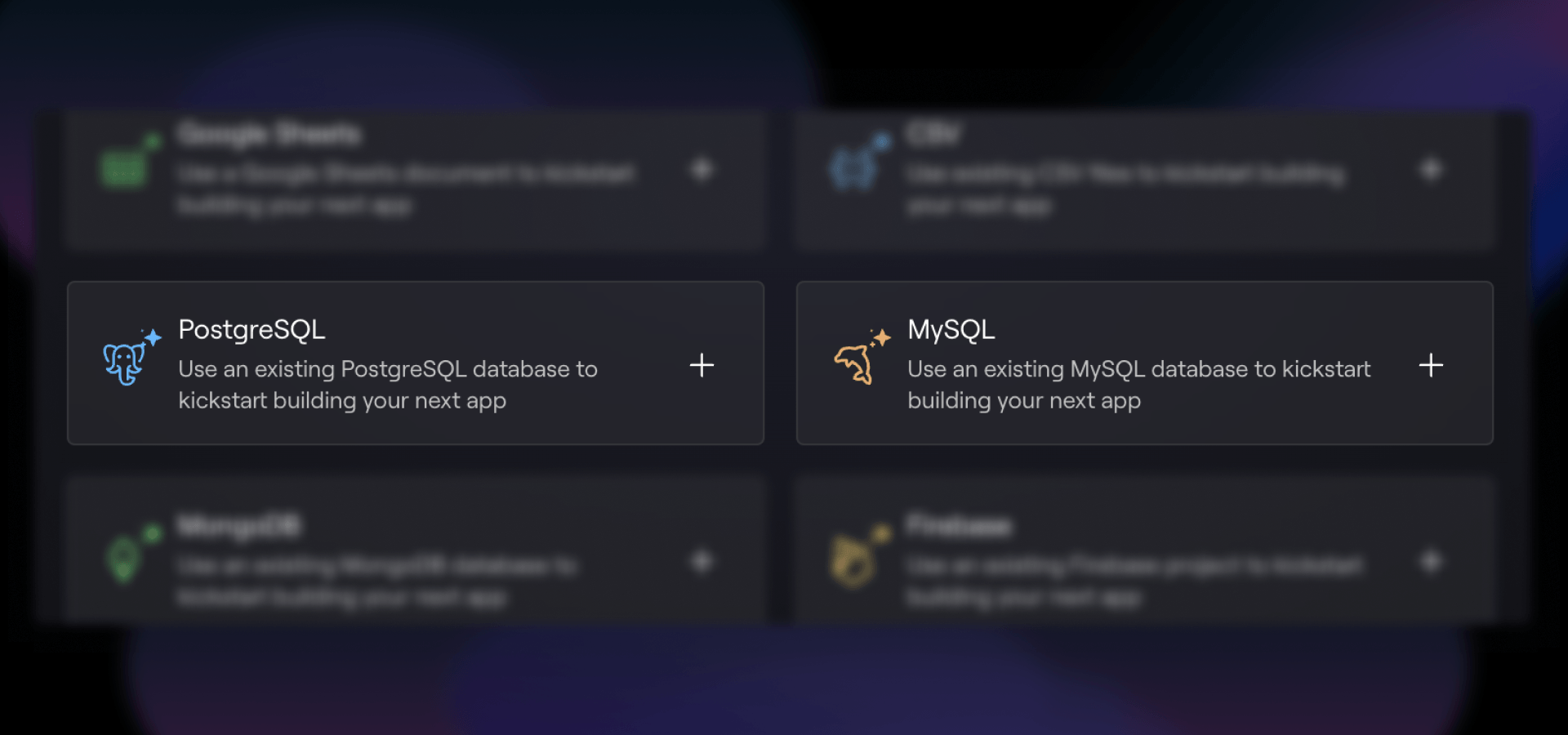 Select from either PostgreSQL or MySQL to start the generation process.