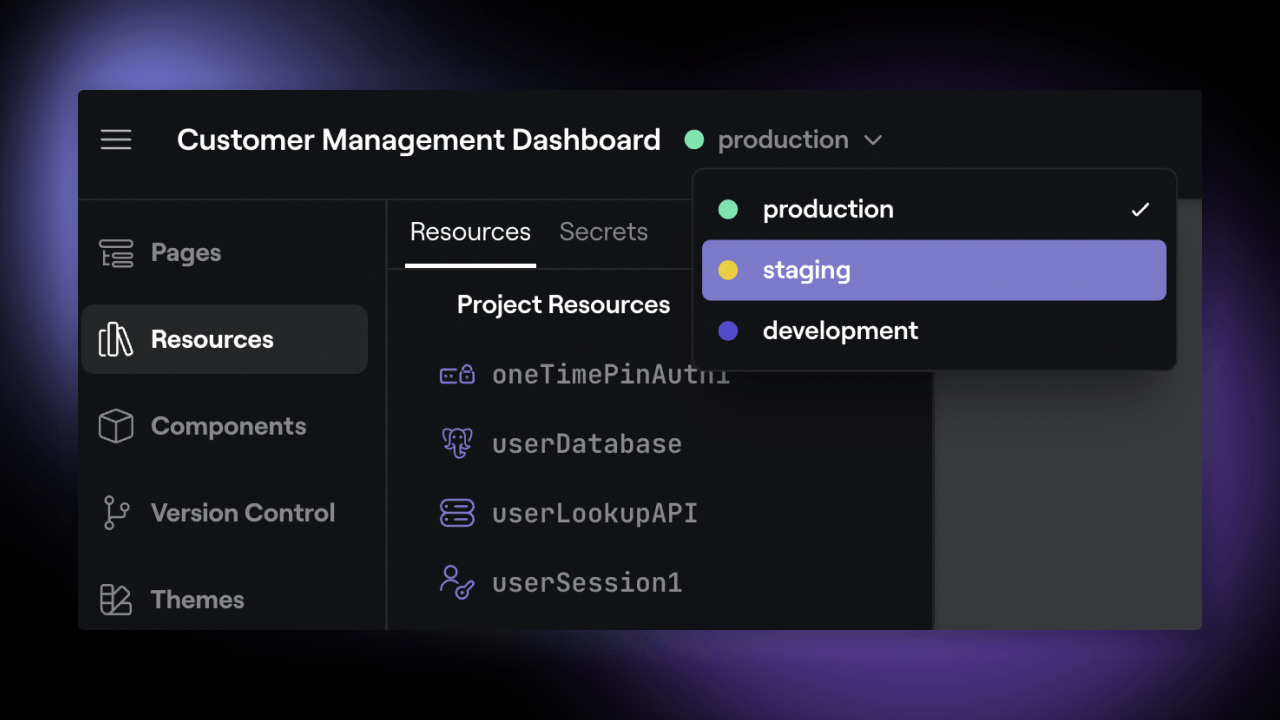 Switching environments in a project using the dropdown selector.