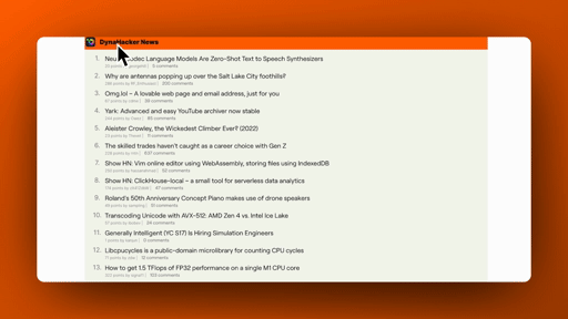 An example of an Iterator rendering a custom component for each story on the front page of Hacker News.