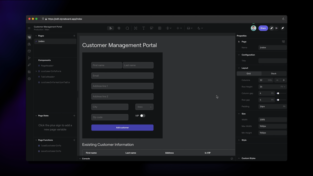 Grid mode support both on the main canvas and in containers.